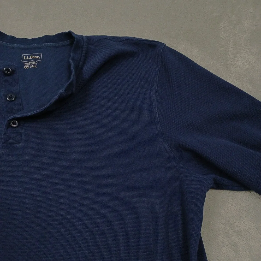 LL Bean Shirt Mens XXLT Blue Henley Pullover Outdoor Casual